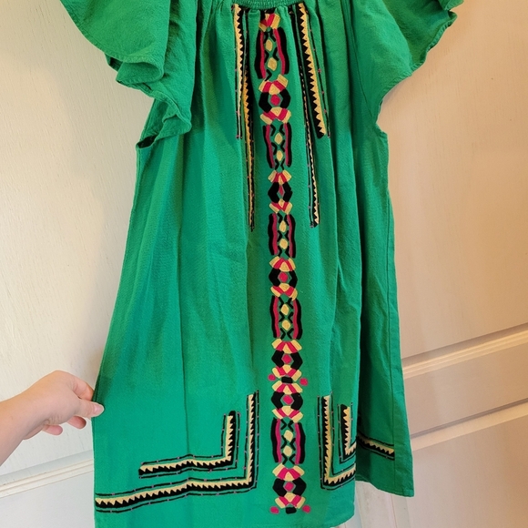 Piper By Townsen Green Pink Black Embroidered Off The Shoulder Dress - Picture 2 of 7